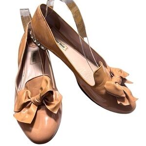 MIU MUI Patent Leather Bow Accents Ballet Flats
